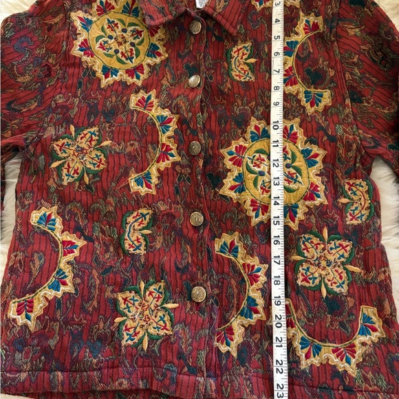 Tantrums Women's Burgundy Fall Patterned Embroidered Blazer Jacket - Picture 4 of 6